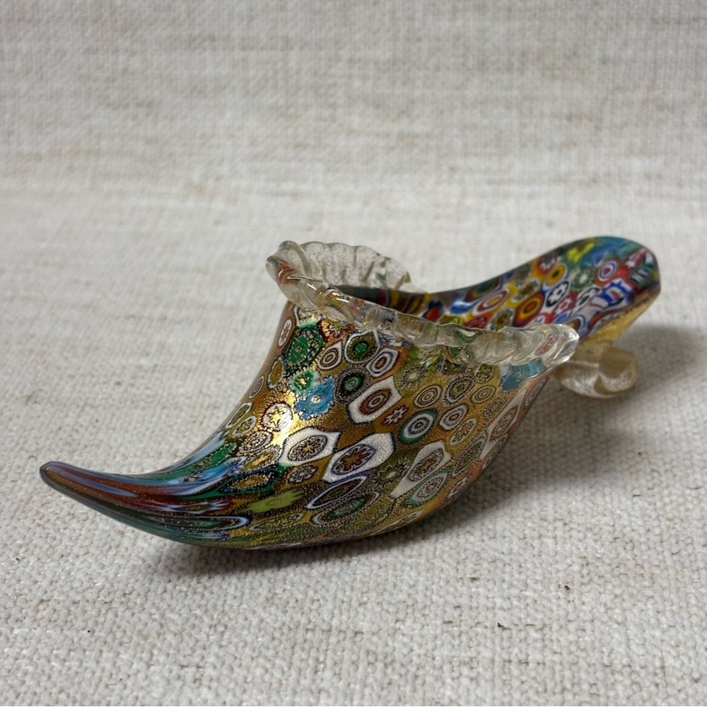 GlassOfVenice Murano Glass Golden Quilt Millefiori Slipper